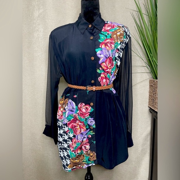 VINTAGE 80’s JKLA California Sheer Sleeve Blouse (L) - Picture 2 of 14